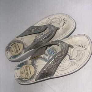 Skechers Tone Ups Silver Shimmer Thong Sandals Walk & Slim Shoes Women’s Size 10